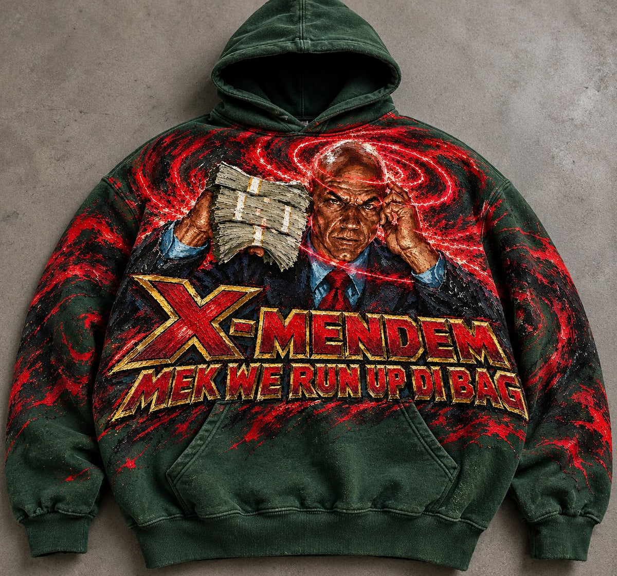 X-MENDEM MEK WE RUN UP DI BAG hoodie, dark green