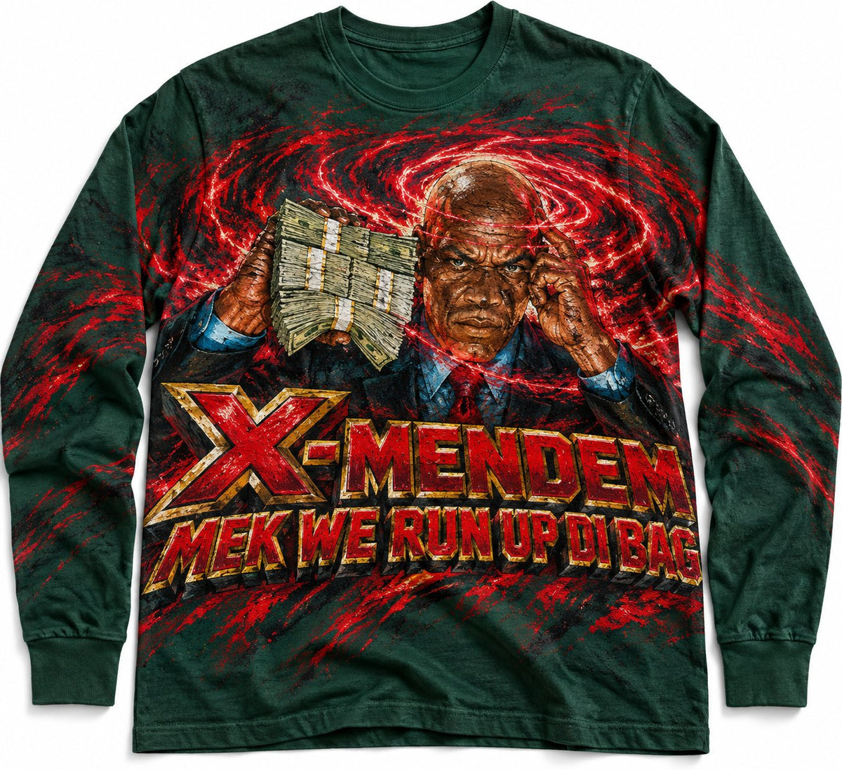 X-MENDEM MEK WE RUN UP DI BAG long-sleeve tee, green