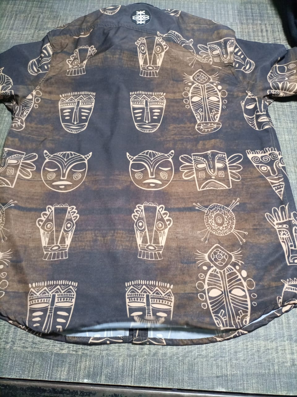 Tribal Marx Mask Print Button Down Shirt