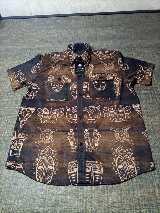 Tribal Marx Mask Print Button Down Shirt